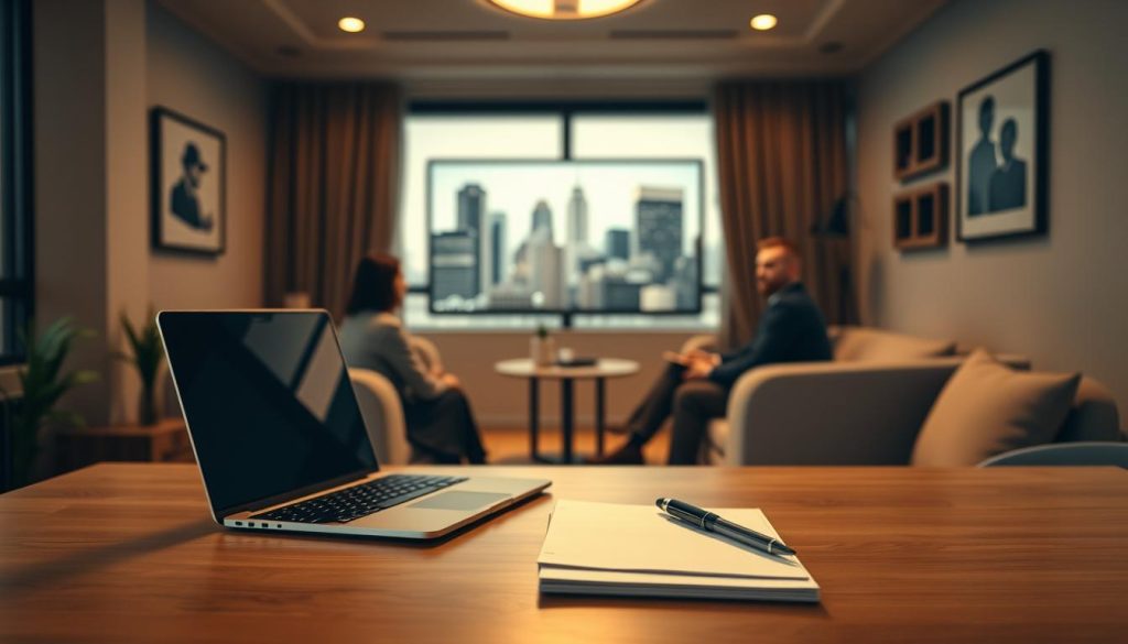 A cozy, modern webinar room with a warm, inviting atmosphere. The foreground features a sleek, minimal desk setup with a laptop, notepad, and pen. The middle ground showcases a group of people engaged in a virtual presentation, their faces animated with interest. The background depicts a softly blurred city skyline, hinting at the global reach of the webinar. Soft, directional lighting illuminates the scene, creating a professional yet approachable ambiance. The overall composition conveys a sense of productivity, collaboration, and the power of digital connection.