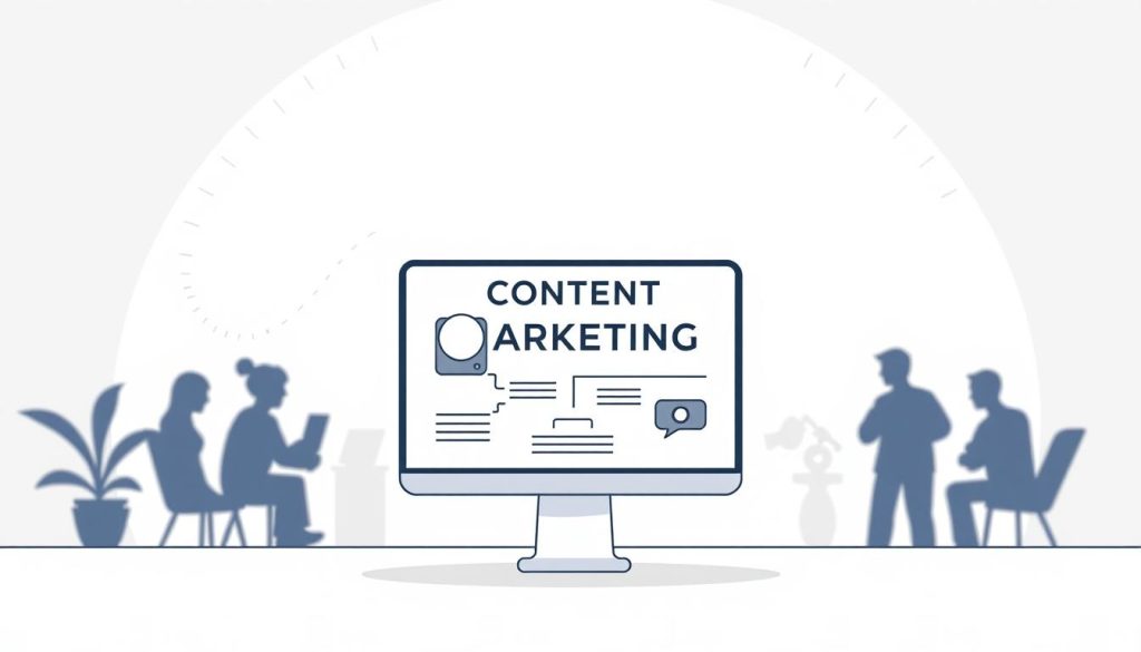 A modern and minimalist illustration of a "content marketing strategy" with a clean and focused composition. In the foreground, a simplified graphic depicting essential elements of a content strategy such as target audience, content themes, and distribution channels. In the middle ground, a neutral background with subtle textures and gradients, creating a sense of depth. In the background, subtle silhouettes or icons representing the broader business context and marketing goals. The overall mood is one of clarity, purpose, and strategic thinking, with a stylish and professional aesthetic suitable for a business-focused article.