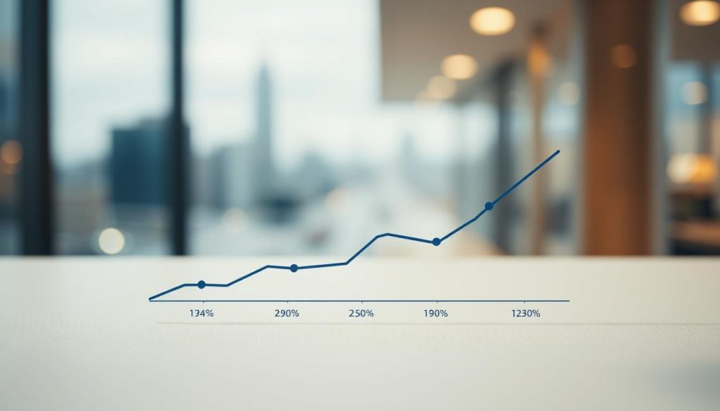 A sleek, modern chart against a soft, blurred background showcasing the key performance metrics of a successful Facebook ad campaign. The foreground features a clean, minimalist line graph with data points representing reach, engagement, and conversion rates. The middle ground has a subtly textured, neutral-toned backdrop, creating depth and visual interest. The background is a softly lit, out-of-focus cityscape, evoking a sense of urban sophistication. The overall mood is one of professionalism, data-driven decision making, and a well-executed digital marketing strategy.