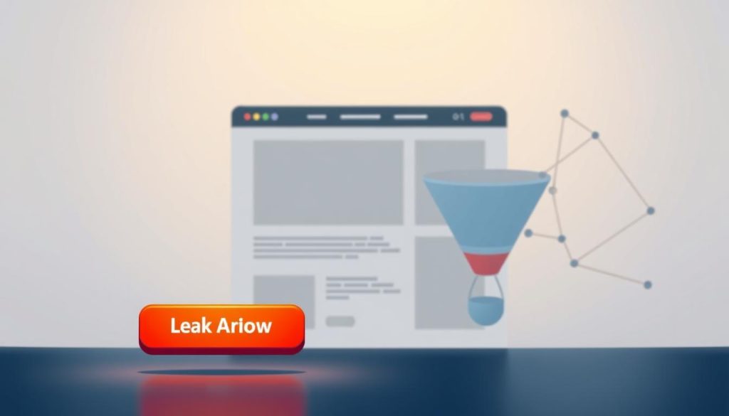 A well-lit, digital illustration of a website conversion funnel. In the foreground, a vibrant call-to-action button stands out, inviting the viewer to take action. The middle ground features a sleek, minimal web page design with clean typography and thoughtfully placed user interface elements. In the background, a subtle network of interconnected nodes and lines represents the complex lead conversion process, hinting at the data-driven optimization techniques required. The overall composition conveys a sense of efficiency, clarity, and strategic focus, capturing the essence of optimizing content for lead conversion.