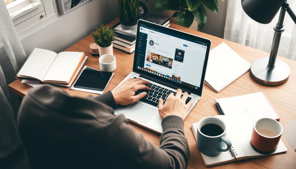 An image of a person blogging on a laptop with WordPress open on the screen