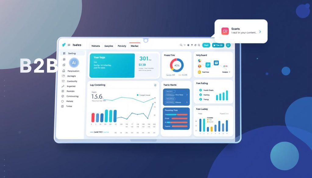 An image representing B2B SaaS content marketing, with a SaaS product dashboard or interface