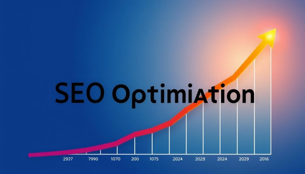 An image representing SEO optimization, with a graph showing increased search traffic