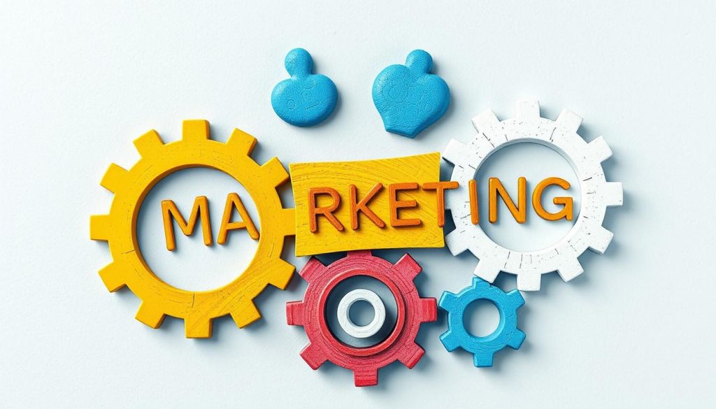 An image representing a holistic marketing approach, with interconnected gears or puzzle pieces