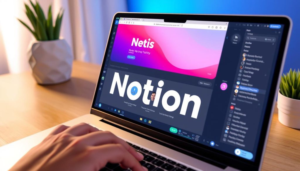 Create an image of Notion's tutorial series on a laptop screen.