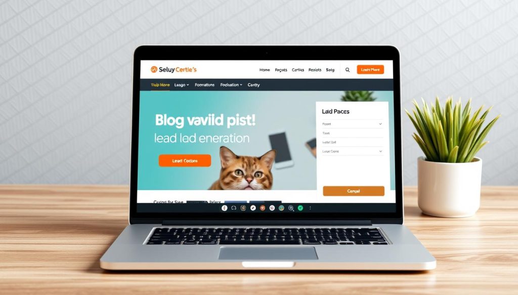 Create an image of a blog post on a laptop screen with a lead generation form