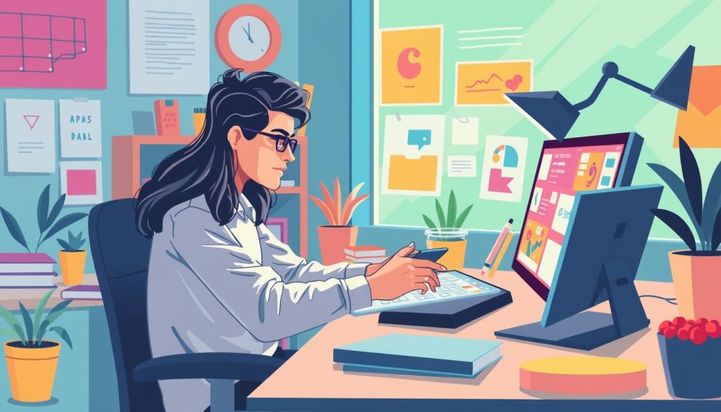 Create an image of a marketer using a visual content creation tool