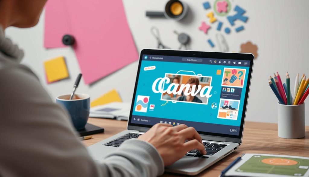 Create an image of a user designing with Canva