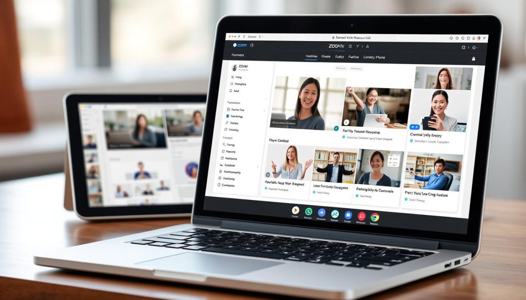 Generate an image of Zoom's remote work resources on a digital device.