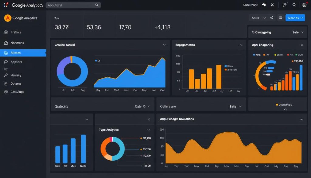 Generate an image of a Google Analytics dashboard showing website traffic and engagement metrics.