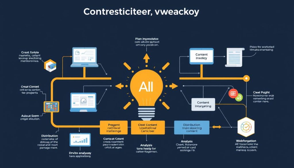 Generate an image of a content marketing workflow with AI integration