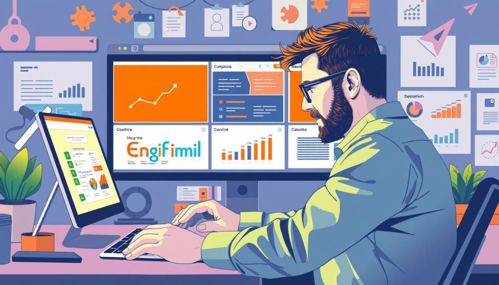 Generate an image of a marketer using HubSpot's workflow builder.