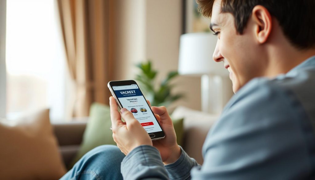 Generate an image of a person taking Marriott's vacation planning quiz on a smartphone.