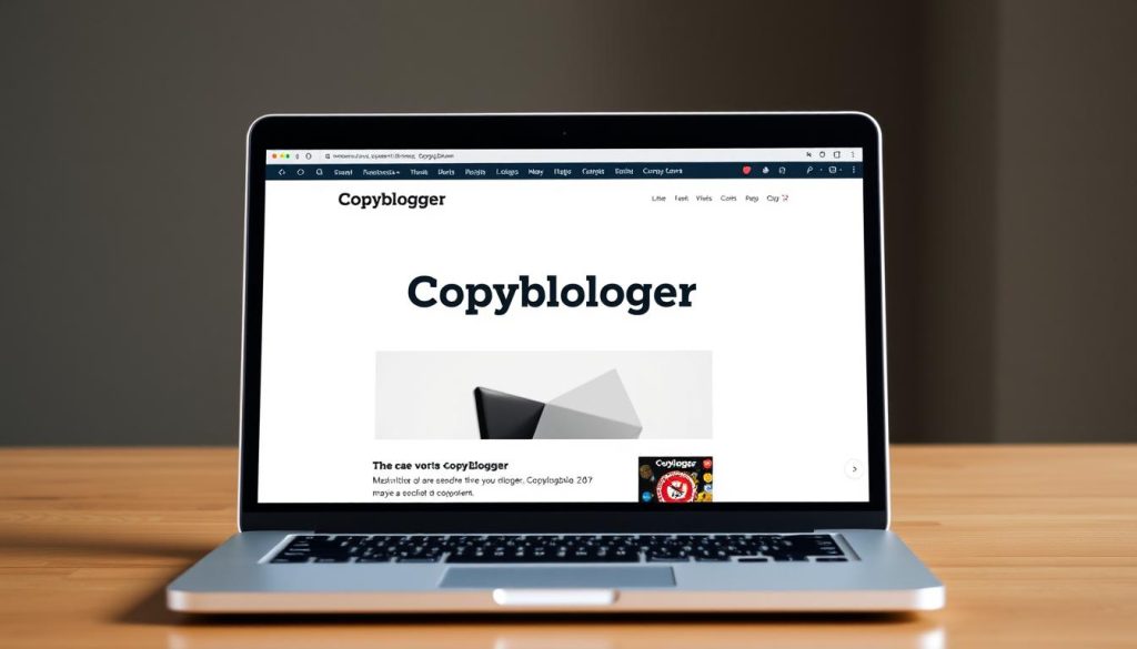 Generate an image of the Copyblogger website on a laptop screen.