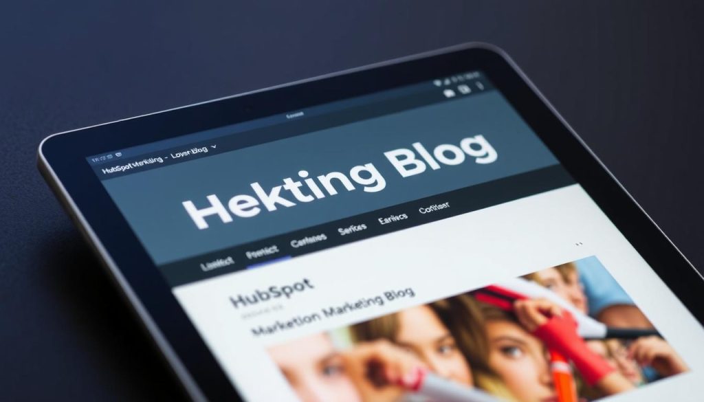 Generate an image of the HubSpot Marketing Blog on a tablet screen.