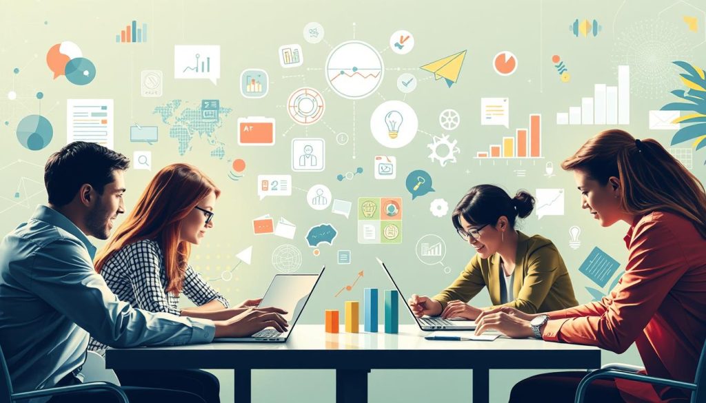 Generate an image representing a successful partnership between a business and a content marketing agency.