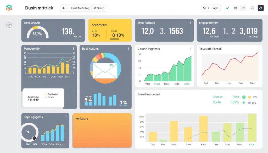 Image generation prompt: A visual representation of email marketing metrics on a dashboard, showing growth and engagement.