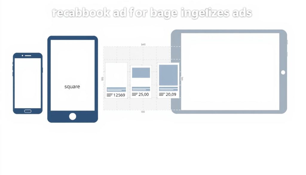 a digital illustration of recommended image sizes for Facebook ads, showcasing a clean, minimal design with a focus on technical specifications. The foreground depicts a series of smartphone and tablet screens displaying various ad formats, such as square, landscape, and portrait orientations, with numerical dimensions clearly indicated. The middle ground features a subtle grid or layout system, guiding the viewer's understanding of the optimal sizes. The background maintains a simple, neutral tone, allowing the key information to take center stage. The overall mood is one of clarity, professionalism, and usefulness, catering to the needs of digital marketers and advertisers.