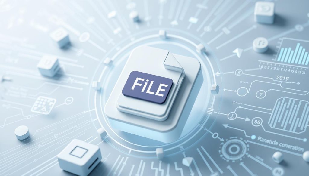 a highly detailed 3D rendered image of video compression as it applies to Facebook advertising, showing a close-up view of a video file format icon surrounded by technical graphical elements and visualizations of data compression, with a clean, minimalist design and a soft, muted color palette conveying a professional, informative tone suitable for an article on the topic