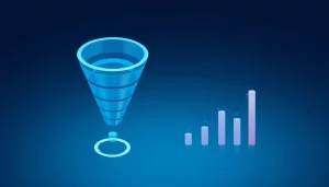 Funnel chart visualizing marketing funnel stages with band widths showing volume and stage-to-stage conversion drop-off