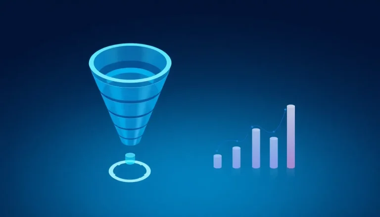 Funnel chart visualizing marketing funnel stages with band widths showing volume and stage-to-stage conversion drop-off